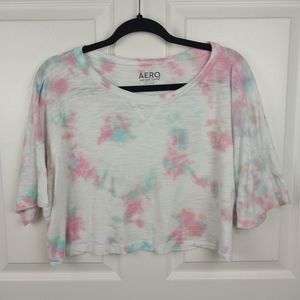 Aero Air Softspun Women's Medium Pink Tie Dye Slightly Sheer Cropped Tee Shirt